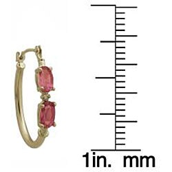 10k Yellow Gold Pink Topaz and Half-point Diamond Hoop Earrings 