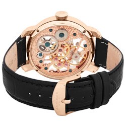 Akribos XXIV Men's Mechanical Skeleton Rose Goldtone Strap Watch
