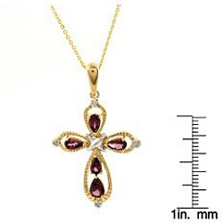 18k Gold over Sterling Silver Rhodolite and Diamond Accent Cross Necklace