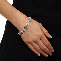 Sterling Silver Green Amethyst and Diamond Accent Link Bracelet
