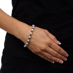 Sterling Silver White Freshwater Pearl and Sapphire Link Bracelet (6 mm)