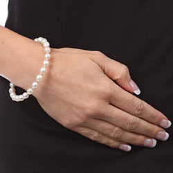 Sterling Silver White Freshwater Pearl Bangle Bracelet (6-7 mm)