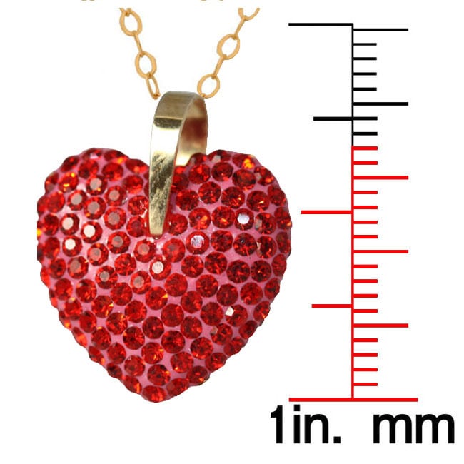 10K Yellow Gold Red Crystal Heart Neckalce