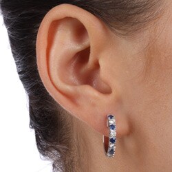14k White Gold Sapphire and 2/5ct TDW Diamond Earrings (G-H, SI1-SI2)
