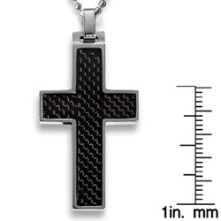 Men's Tungsten Carbide Black Carbon Fiber Inlay Cross Necklace