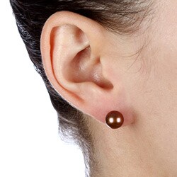 Pearls For You Sterling Silver Brown FW Pearl Stud Earrings (8-8.5 mm)