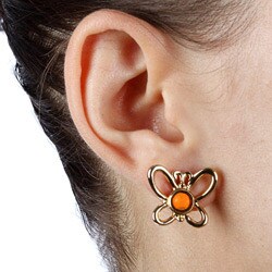 Lee Sands Goldtone Metal Amber Butterfly Stud Earrings