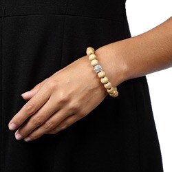 Dark Poplar Wood Crystal Fireball Center Beaded Bangle Bracelet