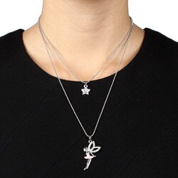 Silver-tone Fairy and Star Two Chain Graduated Necklace