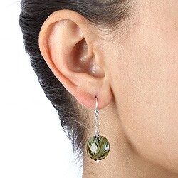 Charming Life Sterling Silver Art Glass Green Marbelized Earrings