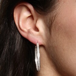 Icz Stonez Sterling Silver Large Inside-out Micro-pave Cubic Zirconia Hoop Earrings