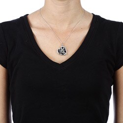 Silver Black Agate and 1/10ct TDW Diamond Heart Necklace (I-J, I3)