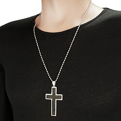 Stainless Steel Black Carbon Fiber Cross Necklace