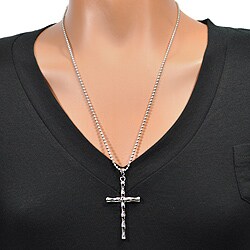 Stainless Steel Polished Bamboo-style Cross Necklace