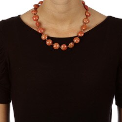 Charming Life Goldtone Coral Crystal and Swirl Art Glass Necklace