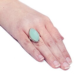 Stainless Steel Light Green Glass Stone Oval Ring
