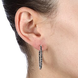 Sterling Silver 2ct TDW Black Diamond Hoop Earrings