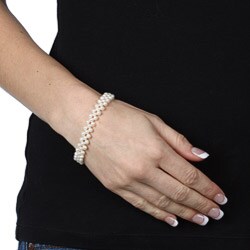 Pearls For You White FW Pearl 3-strand Stretch Bracelet (5-5.5 mm)