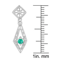 10k White Gold Emerald and 1/8ct TDW Diamond Earrings (I-J, I2)