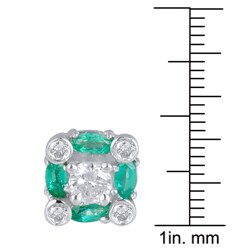 10k White Gold Emerald and 1/5ct TDW Diamond Earrings (I-J, I2)