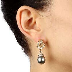 18k Yellow Gold Tahitian Pearl and 1 1/10ct TDW Diamond Earrings (11-12 mm) (H-I, SI2)