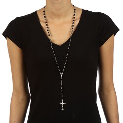 Sterling Essentials Sterling Silver 28-inch Black Crystal Rosary