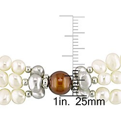 Brown, Grey and White Freshwater Pearl 3-strand Stretch Bracelet (4-9 mm)