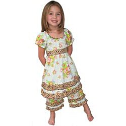 AnnLoren Girl's Ruffled Floral Dress and Capri Set