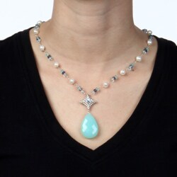 Zoe B Sterling Silver Multi-gemstone and Pearl Necklace (5.5-6 mm)