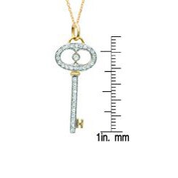 Sterling Silver and 14k Gold 1/5ct TDW Diamond Oval Key Necklace (H-I, I1-I2)