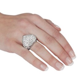 Stainless Steel Pave-Set Cubic Zirconia White Enamel Heart Ring