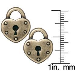 Brassplated Pewter Heart Lock Charms (Set of 2)