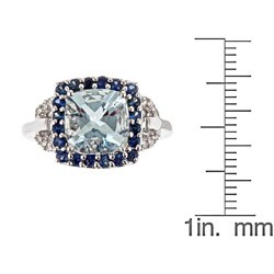Dyach 14k White Gold Aquamarine, Blue Sapphire and 1/10ct TDW Diamond Ring (G-H, I1-I2)