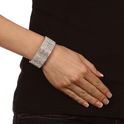 Celeste Silvertone Swarovski Crystal 10-row Cuff Bracelet