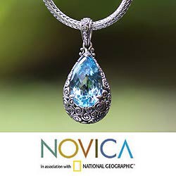 Sterling Silver 'Azure Teardrop' Blue Topaz Necklace (Indonesia)