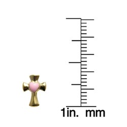 14k Yellow Gold over Sterling Silver Pink Heart Cross Stud Earrings