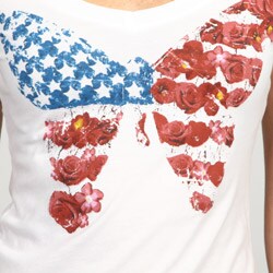 Jessica Simpson Women's V-neck American Flag Butterfly Shirt