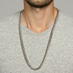 Platifina Men's Sterling Silver 30-inch Cuban Link Chain Necklace