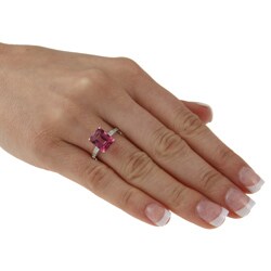 Viducci 10k White Gold Pink Topaz and Diamond Ring