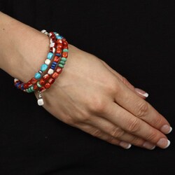 Southwest Moon Sterling Silver Multi-gemstone Wrap Bracelet