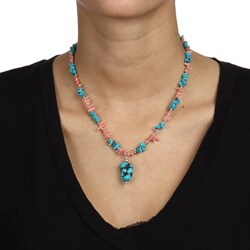 Southwest Moon Sterling Silver Turquoise and Pink Coral Necklace