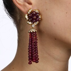 18k Yellow Gold Ruby and 5 1/2ct TDW Diamond Estate Earrings (F-G, VS1-VS2)