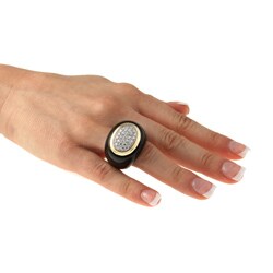 Lux CZ Two-tone Sterling Silver Cubic Zirconia and Onyx Ring