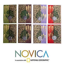 Set of 8 Handcrafted Saa Paper 'Thai Hello' Greeting Cards (Thailand)