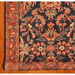 Hand-knotted Persian Sarouk Blue/Red Wool Rug (3'4' x 16'4') 