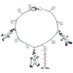 Silvermoon Sterling Silver Pearl Snowman Charm Bracelet