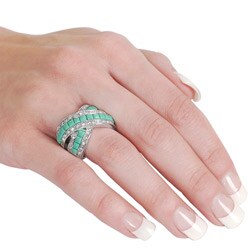 Journee Collection Silvertone CZ and Created Turquoise Criss-cross Ring