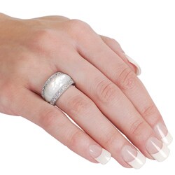 Silvertone Mother of Pearl and Cubic Zirconia Dome Ring
