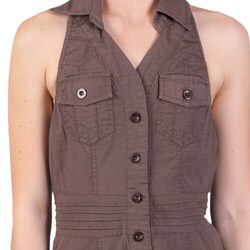 Ci Sono by Journee Junior's Snap Button Collared Twill Halter Jumper