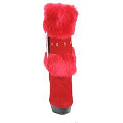 Nancy Li Women's Faux Fur Red Mid-Calf Boots
